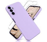 YiKaDa - Funda Compatible con Samsung Galaxy A14 4G / 5G + [2 Unidades] Cristal Templado Protector de Pantalla, Cáscara Suave de Silicona TPU Líquida - Morado