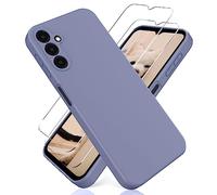 YiKaDa - Funda Compatible con Samsung Galaxy A14 4G / 5G + [2 Unidades] Cristal Templado Protector de Pantalla, Cáscara Suave de Silicona TPU Líquida - Lavanda Gris