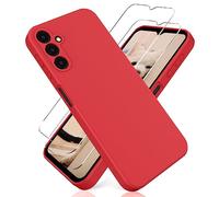 YiKaDa - Funda Compatible con Samsung Galaxy A15 4G/5G & [2 Unidades] Cristal Templado Protector de Pantalla, Cáscara Suave de Silicona TPU Líquida - Rojo
