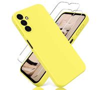 YiKaDa - Funda Compatible con Samsung Galaxy A15 4G/5G & [2 Unidades] Cristal Templado Protector de Pantalla, Cáscara Suave de Silicona TPU Líquida - Amarillo