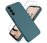 YiKaDa - Funda Compatible con Samsung Galaxy A15 4G/5G & [2 Unidades] Cristal Templado Protector de Pantalla, Cáscara Suave de Silicona TPU Líquida - Verde Nocturno