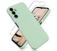 YiKaDa - Funda Compatible con Samsung Galaxy A25 5G + [2 Unidades] Cristal Templado Protector de Pantalla, Cáscara Suave de Silicona TPU Líquida - Menta Verde