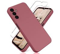 YiKaDa - Funda Compatible con Samsung Galaxy A54 5G + [2 Unidades] Cristal Templado Protector de Pantalla, Cáscara Suave de Silicona TPU Líquida - Rosa Profundo