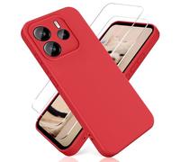 YiKaDa - Funda para Redmi Note 14 4G (No para Note 14 5G) & [2 Unidades] Cristal Templado Protector de Pantalla, Cáscara Suave de Silicona TPU Líquida - Rojo