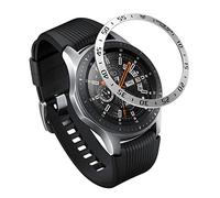 Yikamosi Acero Inoxidable Anillo Bisel Compatible con Samsung Galaxy Watch 46MM,Bezel Ring Adhesive Cover Protector Anti arañazos y colisiones para Galaxy Watch Accessory,Plata-A