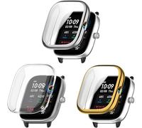 Yikamosi Carcasa Protectora Compatible con Amazfit GTS 4 Mini,Anti-rasguños Anti caída TPU Suave Carcasa de Parachoques para Amazfit GTS 4 Mini Smartwatch,Plata+Transparente+Oro