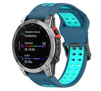 Yikamosi Compatible con Garmin Fenix 7X Correa,26MM Color Dual liberación rápida Silicona Suave Cierre de Acero Inoxidable Correas de Repuesto para Garmin Fenix 7X/6X/5X,Azul/Menta