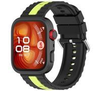 Yikamosi Dual Color liberación rápida Silicona Suave Cierre de acero inoxidable Correas de Repuesto para Mujer y Hombre Compatible con Huawei Watch Fit 4/Fit 4 Pro,Negro/Verde