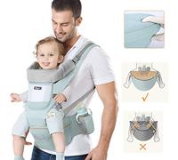 YIKANWEN Riñonera para recién nacido de 0 a 36 meses, portabebés ergonómico | Fácil de llevar, ideal para casa o al aire libre, asiento multiposición, reposacabezas y capucha, algodón transpirable, verde