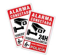 YIKIADA Cartel Videovigilancia - Placa alarma - Aviso a Policía Adhesiva Material de Aluminio - 20X30CM - 2ud