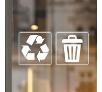 YIKIADA Paquete de 10 calcomanías transparentes de reciclaje y basura, vinilo transparente de 7,6 x 7,6 cm, resistente a la intemperie, autoadhesivas, para papeleras, hogar, negocios