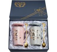 YIKILYLIFE Regalos 10 Aniversario de Boda Tazas 2PCS 400ml, Regalos para 10 Aniversario Cerámica Jaspeada Taza con Cucharas, Tarjetas, Cajas de Regalo