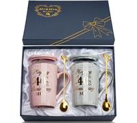 YIKILYLIFE Regalos 40 Aniversario Boda 2PCS Tazas 400ml, Regalo Boda 40 Aniversario Bodas Cerámica Jaspeada Taza con Cucharas, Tarjetas, Cajas de Regalo