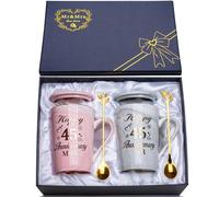 YIKILYLIFE Regalos 45 Año Aniversario Boda 2PCS Tazas 400ml, Regalo Boda 45 Aniversario Bodas Cerámica Jaspeada Taza con Cucharas, Tarjetas, Cajas de Regalo