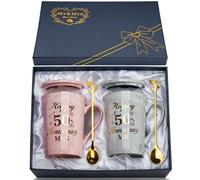 YIKILYLIFE Regalos 50 Aniversario Boda, Regalos para Bodas de oro 2PCS Tazas 400ml, 50 Aniversario Bodas or-o, Bod-as de 50 Aniversario Cerámica Jaspeada Taza con Cucharas, Tarjetas, Cajas de Regal-o