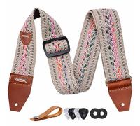 YIKOKO Correa de guitarra con bolsillo para púa, correas de guitarra de algodón de 2 pulgadas con extremo de cuero de grano completo, para bajos eléctricos y guitarras acústicas, botón de correa