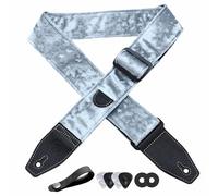 YIKOKO Correa de guitarra de terciopelo de 2 pulgadas con extremo de cuero de grano completo, para bajo eléctrico y guitarras acústicas, botón de correa gratis, 2 cierres de correa y 4 púas de