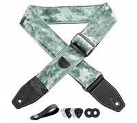 YIKOKO Correa de guitarra de terciopelo de 2 pulgadas con extremo de piel de grano completo, para bajo, eléctrico y acústico, botón de correa, 2 candados y 4 púas de guitarra