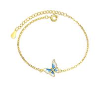 Yikoly Pulsera de plata 925 dulce azul mariposa dorada moda brillante encanto brazalete pulsera pulsera cadena ajustable, Plata de ley