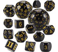 YILAIDA DND Dice - Juego de dados poliédricos (15 unidades, con bolsas, D3-D100, dados de poliedro, dados DND, para mazmorras y dragones, RPG MTG (negro y amarillo)