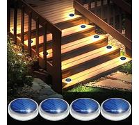 YiLaie Luces Deck Solares Exterior,Lámpara Solar Jardin 24 LED 360°Iluminación IP68 Impermeable Auto ON/OFF Luz Solar suelo para Step,Patio,Garaje,Camino,Calle, Valla,Blanco Cálido（4Pack）