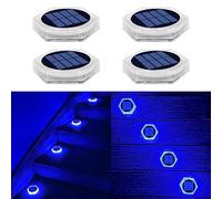 YiLaie Luces Deck Solares Exterior,Lámpara Solar Jardin 24 LED 360°Iluminación IP68 Impermeable Auto ON/OFF Luz Solar suelo para Step,Patio,Garaje,Camino, Luz azul-Hexagonal（4 Pack）