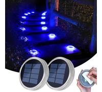 YiLaie Luces Solares Crepusculares Exterior Jardín 24 LED, 11cm Baliza Solar Suelo Circular Adhesiva Iluminación 360°, IP68 Impermeable para Camino, Parking, Escalera, Acera, Azul (2 Pack)