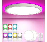 YiLaie Pack 2x Plafon LED Techo Regulable 24W 2700LM,RGB Cambio Color Redonda Lámpara de techo,3000K-6500K lampara techo dormitorio,IP44 Impermeable Plafon Baño,Ø30CM,Para Salón Cocina Baño