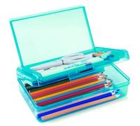 YILANCOL 1 estuche rígido de doble capa, caja de plástico translúcido con tapa a presión para bolígrafos, lápices, escuela, elegante caja organizadora de suministros de oficina