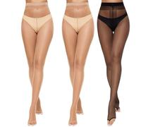Yilanmy Medias transparentes sin dedos 10D con puntera abierta para mujer, medias de cintura alta sin dedos de los pies, 3 pares, 2 Pares Natural+1 Par Negro, Medium