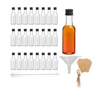 Yilceemy 25 Piezas Mini Botellas Licor, Transparente Botella de Plástico, 50ml Mini Frascos de Plástico, Botellas Vacías de Plástico Reutilizables Con Embudo de Silicona y Etiquetas