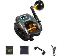 YILDEX Carrete de Pesca de Fibra de Carbono Recargable por USB 9+1BB con Pantalla Alta Velocidad 6.4:1 Relación de Engranaje Freno Magnético Carrete Giratorio Negro Spinning o Baitcasting