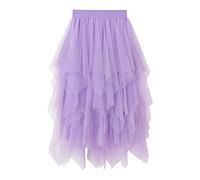 YILEEGOO Falda de tul de cintura alta con capas de malla de ballet de baile de fin de curso de fiesta de tul tutú de una línea de falda midi, Morado (, Talla única