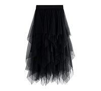 YILEEGOO Falda de tul de cintura alta con capas de malla de ballet de baile de fin de curso de fiesta de tul tutú de una línea de falda midi, Negro, Talla única