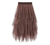 YILEEGOO Falda de tul de cintura alta con capas de malla de ballet de baile de fin de curso de fiesta de tul tutú de una línea de falda midi, marrón, Talla única