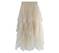 YILEEGOO Falda de tul de cintura alta con capas de malla de ballet de baile de fin de curso de fiesta de tul tutú de una línea de falda midi, beige, Talla única