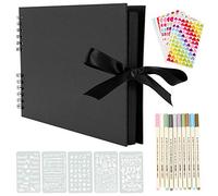 YILEEY Album de Fotos para Pegar y Escribir Scrapbook, 80 Páginas Negras, DIY Scrapbooking Set con 10 rotuladores 5pcs Plantillas 6pcs Pegatinas y 2pcs Photo Corners, Original Regalos