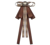 Yilingjc Broche de lazo a cuadros marrones vintage para mujeres y niñas, uniforme japonés preppy preatado, corbata de ramillete