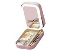 Yilingjc Joyero portátil con espejo de maquillaje con luz LED, caja de almacenamiento de joyas con espejo LED, organizadores esenciales