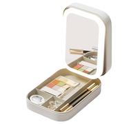Yilingjc Joyero portátil con espejo de maquillaje con luz LED, caja de almacenamiento de joyas con espejo LED, organizadores esenciales