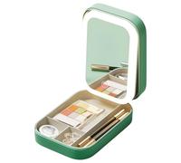 Yilingjc Joyero portátil con espejo de maquillaje con luz LED, caja de almacenamiento de joyas con espejo LED, organizadores esenciales