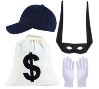 YiliYa 4 Piezas Disfraz de ladrón, accesorios de vestido de ladrón, juego de disfraz de ladrón, apto para disfraces de fiesta temáticos de carnaval, Halloween y juegos de rol