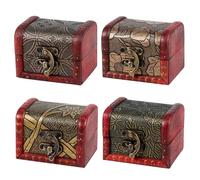 YiliYa Mini Cofre Tesoro Madera,4 Pcs Pequeño Cofre del Tesoro de Madera Vintage Pequeño para Pendientes Collares y Otros Regalos 8 x 6.5 x 6 cm
