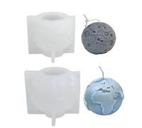 YILWPV 2 unids/Set 3D Tierra Luna Silicona Vela Molde DIY Planeta artesanía Resina moldes de fundición Yeso Herramientas fabricación jabón Hechas a Mano para Hacer Velas DIY