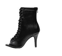 YILWPV Botines de baile latino for mujer, botines tacón aguja con cordones y punta abierta for niñas, botas alto suela ante(Black 8.5cm,8.5)