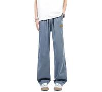 YILWPV Ice Silk Breathable Man Pants Extra-long TrouserElastic Waist Straight-leg Oversize Casual Para Hombre(Light Blue,3XL)