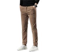 YILWPV Men's Corduroy Thicken Pants Narrow Leg Casual Thermal Plush Trousers Autumn Winter Male Para Hombre(Khaki,SIZE 29_TYPE A)
