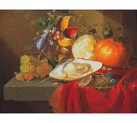 YIMACBJXX Cuadro Arte Pared Pintura Decorativa un'ostrica un bicchiere di vino e frutta su un tavolo coperto da un drappo rosso di Elias Van Den Broeck para la Decoración de la Sala de Estar 60x90cm