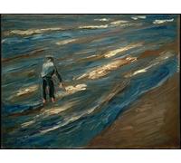 YIMACBJXX Famoso Cuadro Arte Pared Pintura Decorativa Il pescatore di cozze sulla spiaggia del lago di Max Liebermann para la Decoración de la Sala de Estar 60x90cm