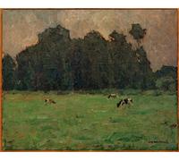 YIMACBJXX Famoso Cuadro Arte Pared Pintura Decorativa Otto Ubbelohde Mucche davanti pioppi di Otto Ubbelohde para la Decoración de la Sala de Estar 60x90cm